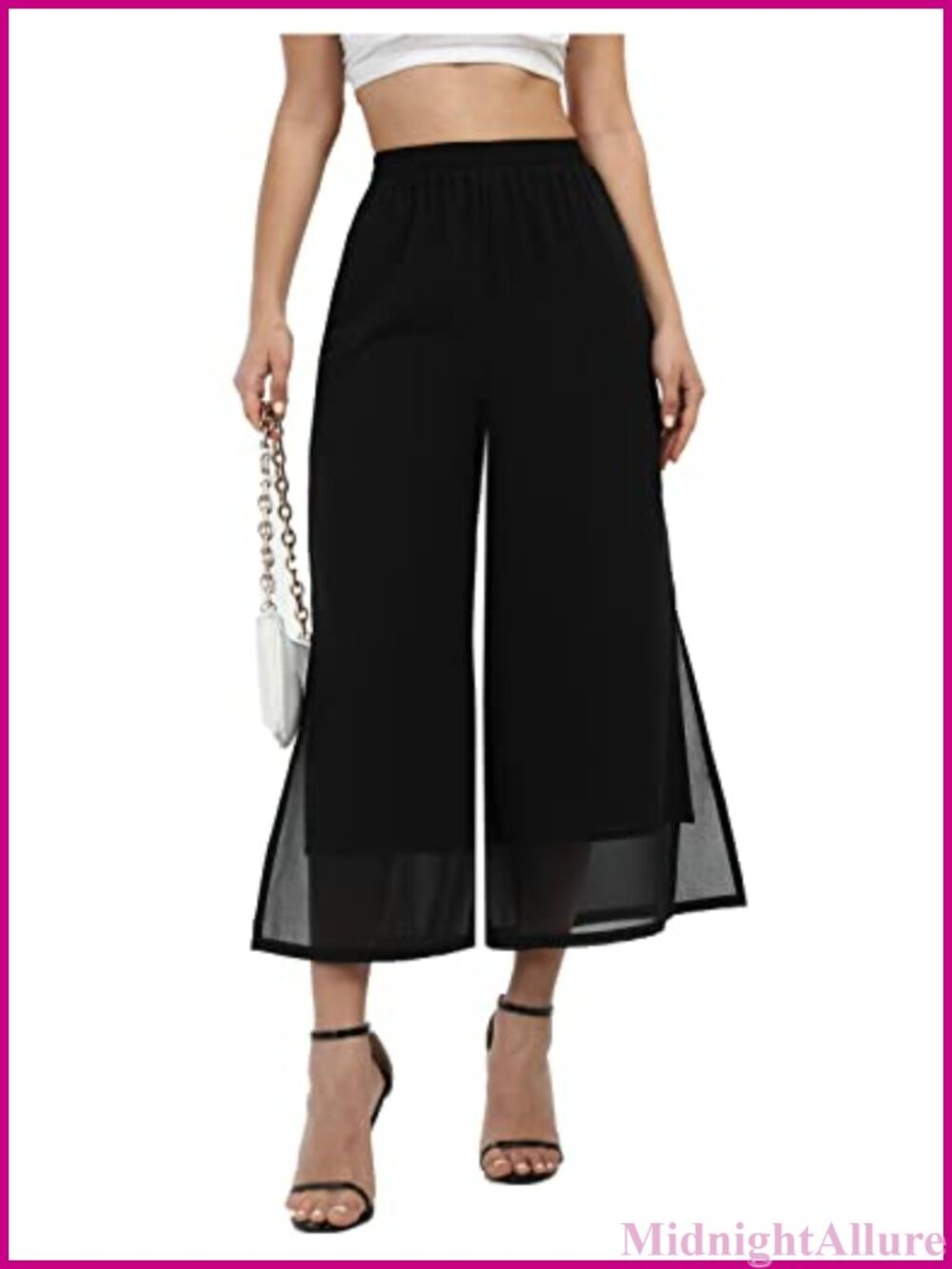 Wide Leg Palazzo Capris Chiffon High Waist Pull On Cropped Dressy Casual Pants